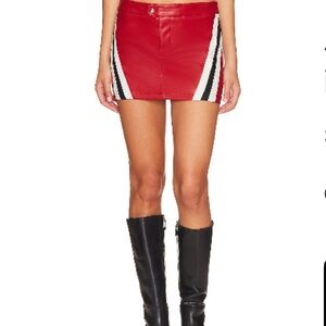 Red Mini Skirt with Black and White Stripes